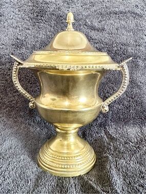 Vintage William Adams Silverplate Brass Sugar Bowl Spoon Holder Lidded Urn